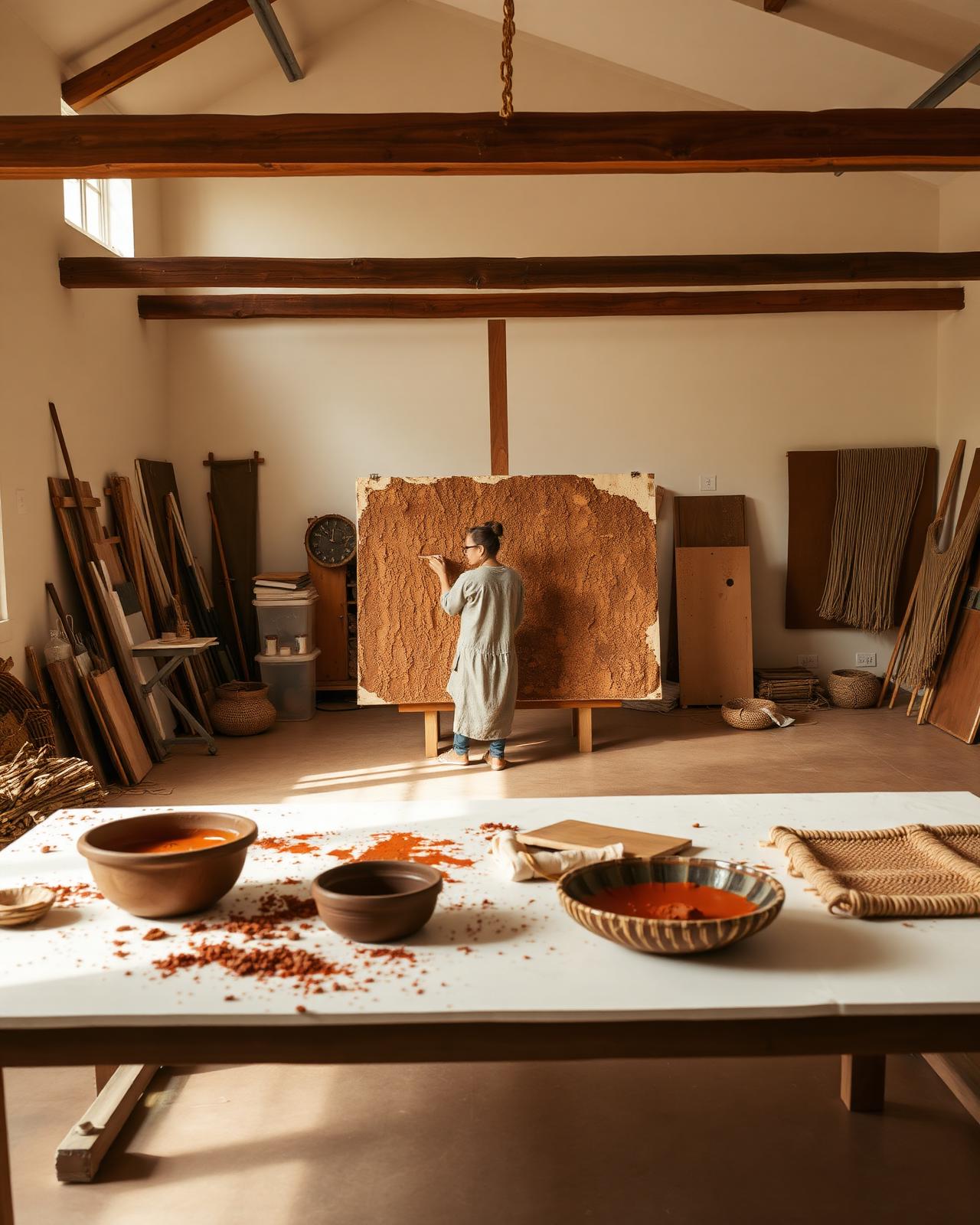 An artist at work in a natural-light studio