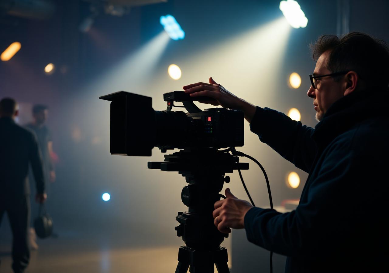 A director framing a scene on set
